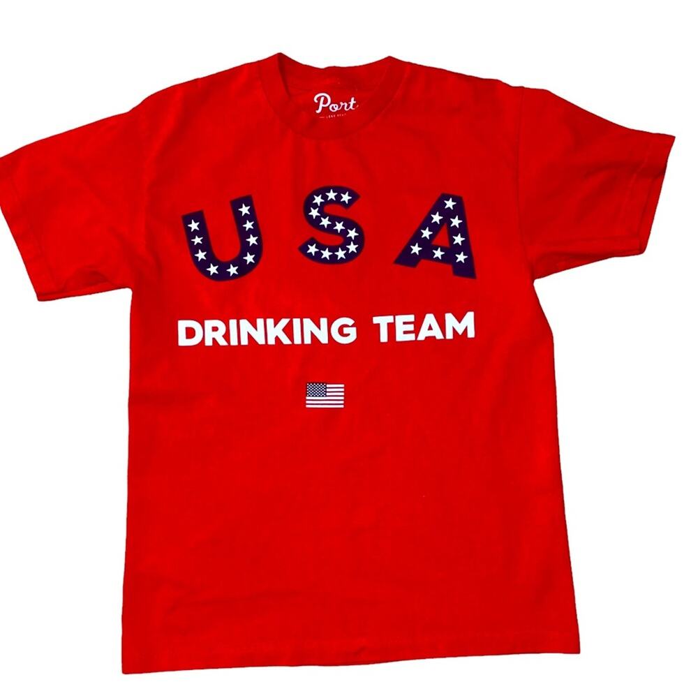Port Long Beach USA Drinking Team short sleeve t-shirt red Unisex size medium
